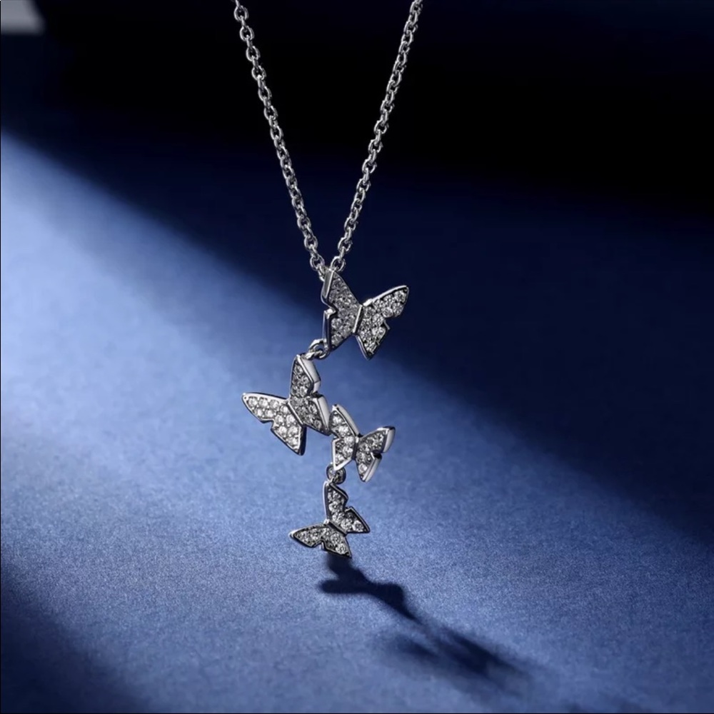 New 925 Silver Multi Butterfly Diamond Necklace - Picture 14 of 15